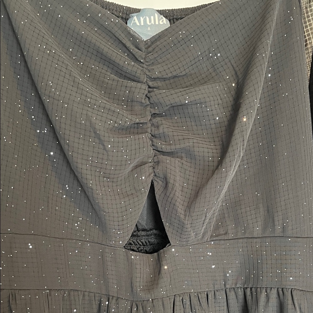 ARULA Black Dress with Sheer Sleeves